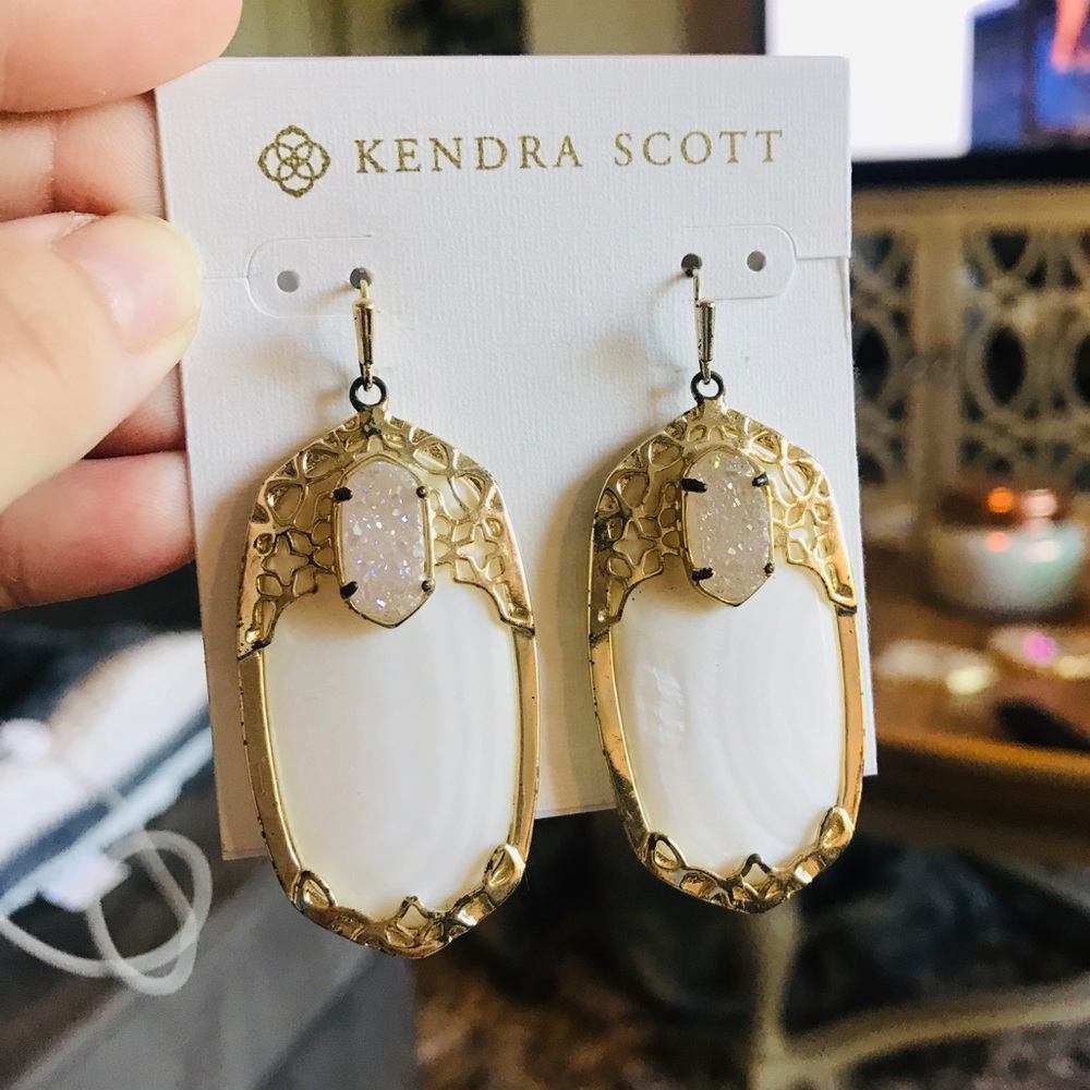 White MOP Danielle Earrings with White Drusy Gold